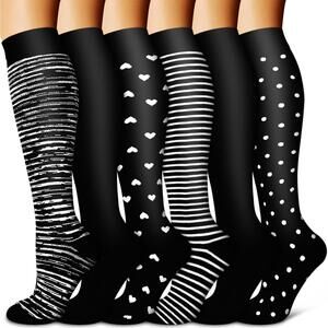 Compression Socks .. one pair, black with white dots . size L/XL